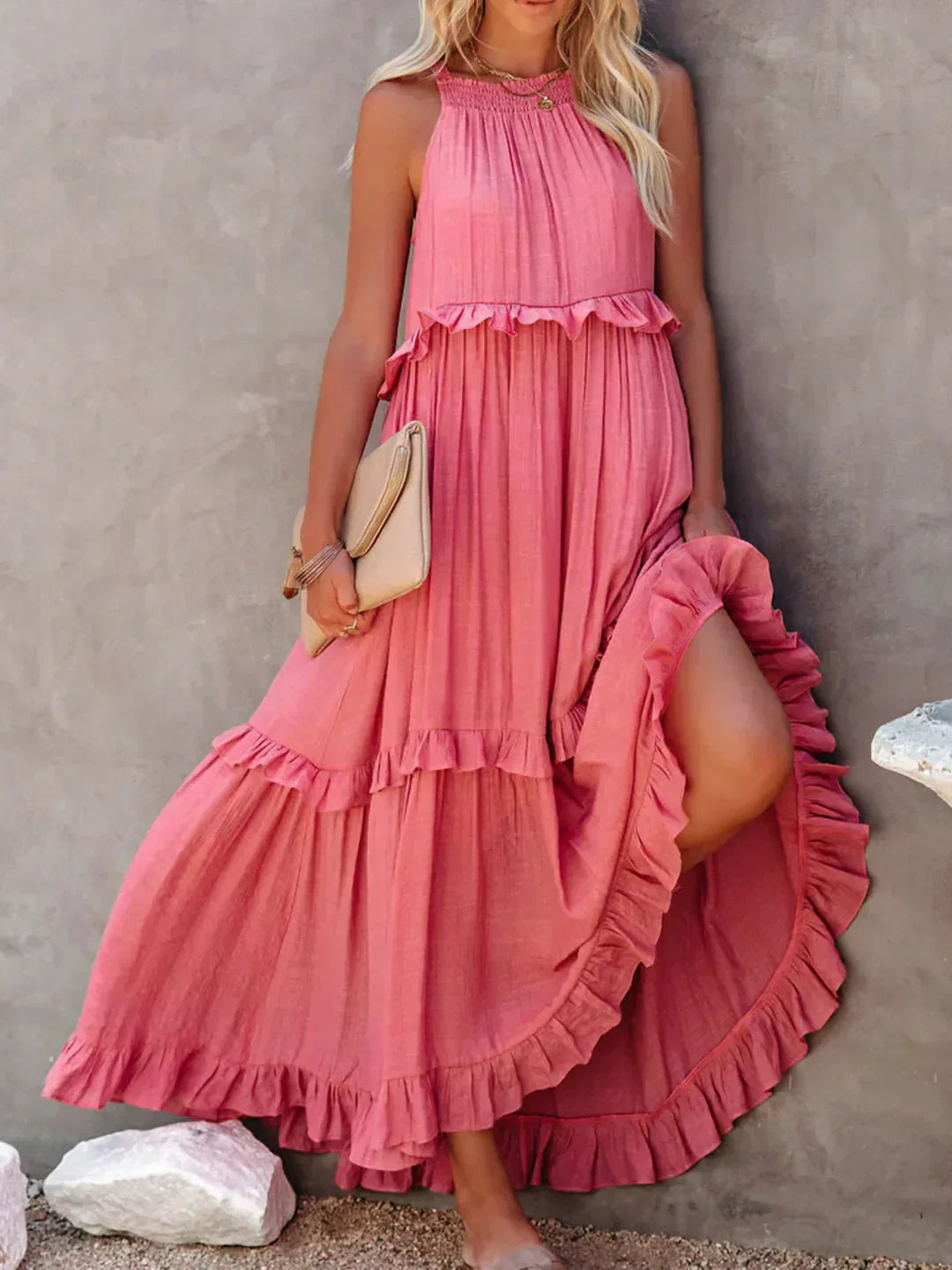 Women's Boho Maxi Summer Dress for the Beach in Pink 1