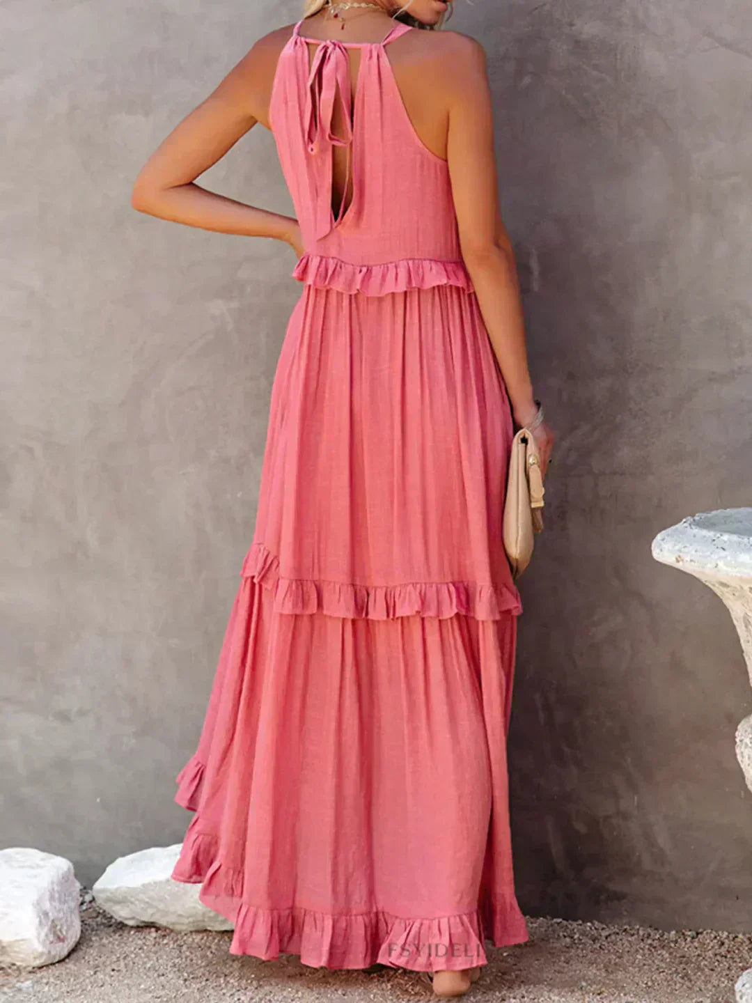 Women's Boho Maxi Summer Dress for the Beach in Pink 2
