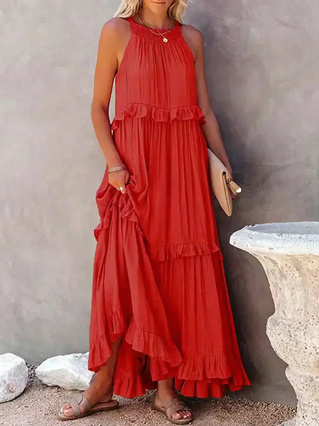Women's Boho Maxi Summer Dress for the Beach in Red 1
