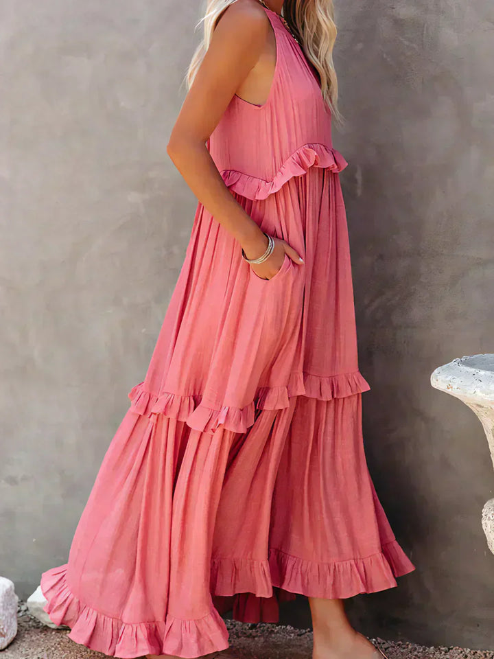 Women's Boho Maxi Summer Dress for the Beach in Red 4