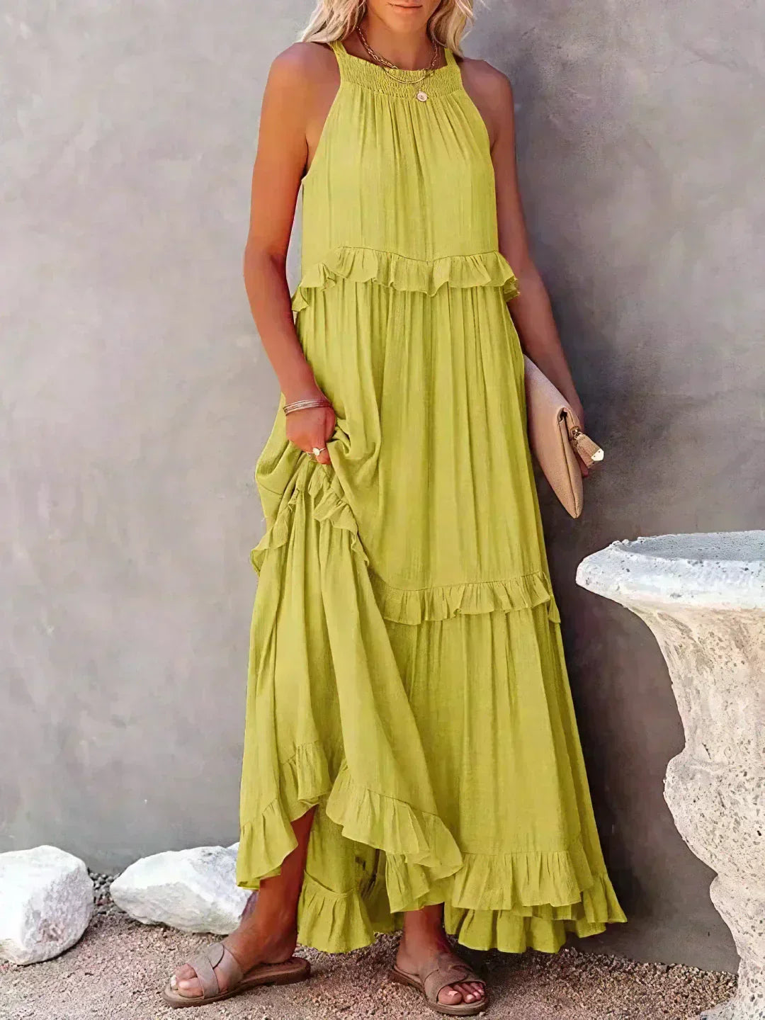 Women's Boho Maxi Summer Dress for the Beach in Yellow 1
