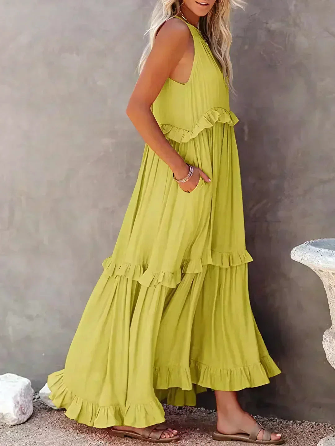 Women's Boho Maxi Summer Dress for the Beach in Yellow 2