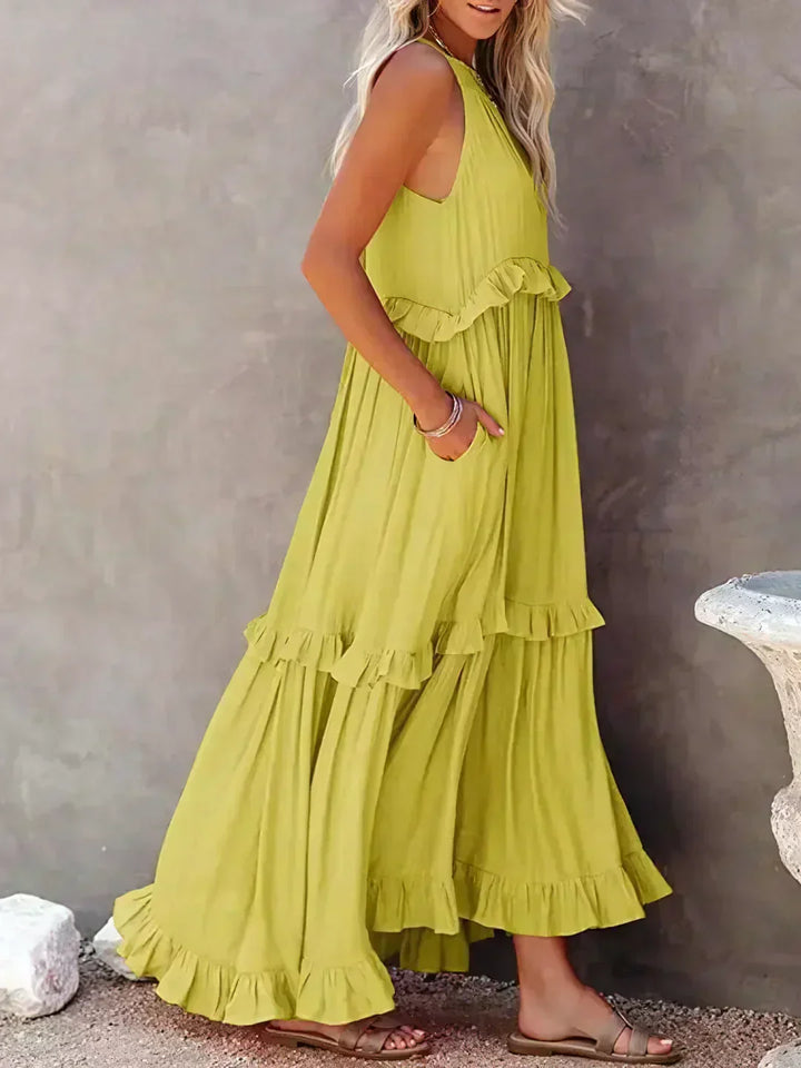 Women's Boho Maxi Summer Dress for the Beach in Yellow 2