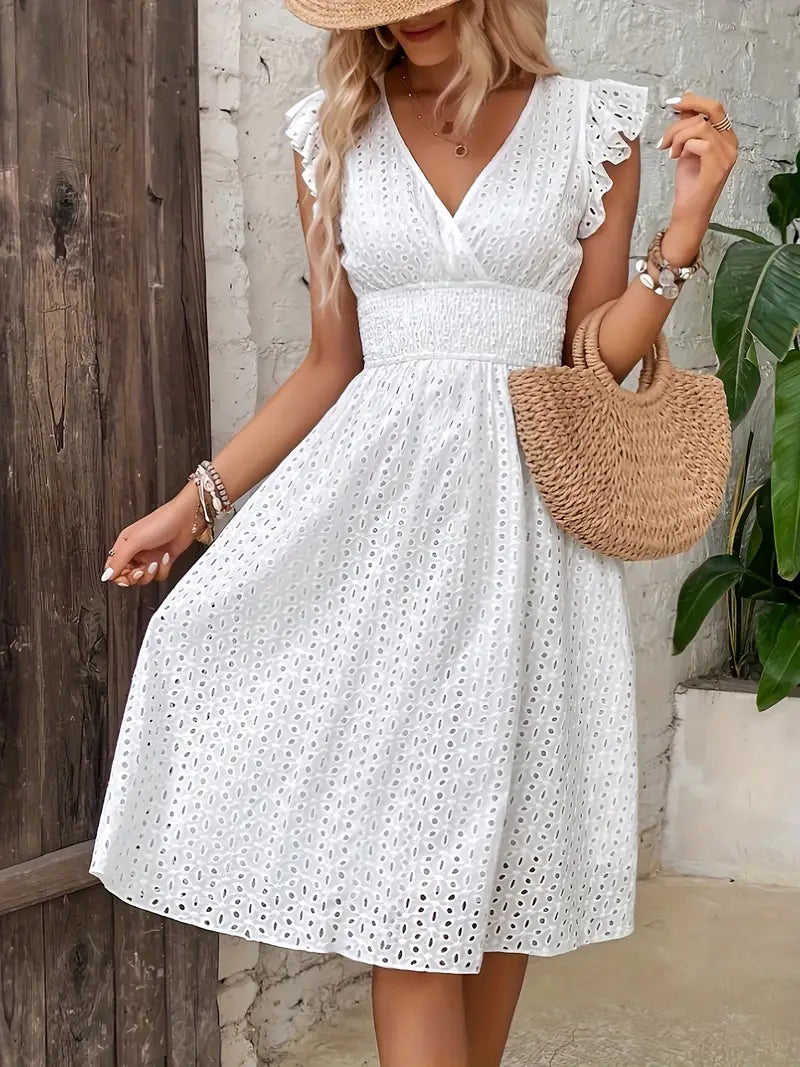 Women's Boho Midi Summer Dress in White 2