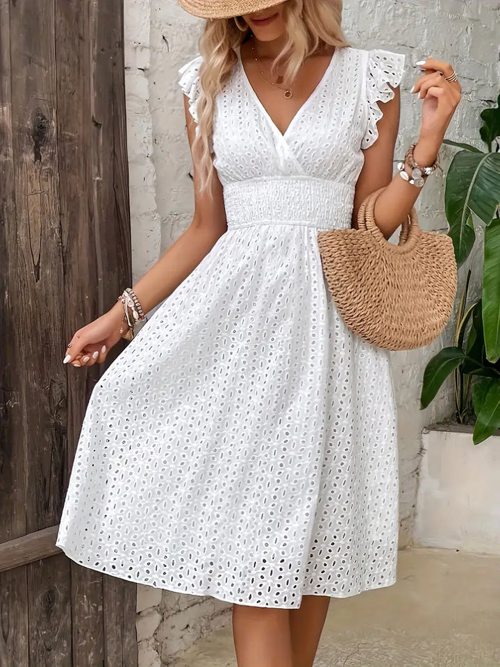 Women's Boho Midi Summer Dress in White 2