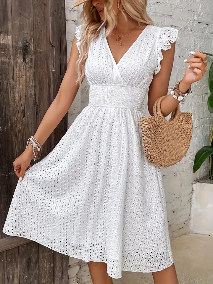 Women's Boho Midi Summer Dress in White 4