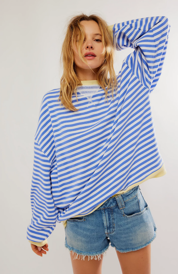 Women's Bold Striped Oversized Pullover in Blue