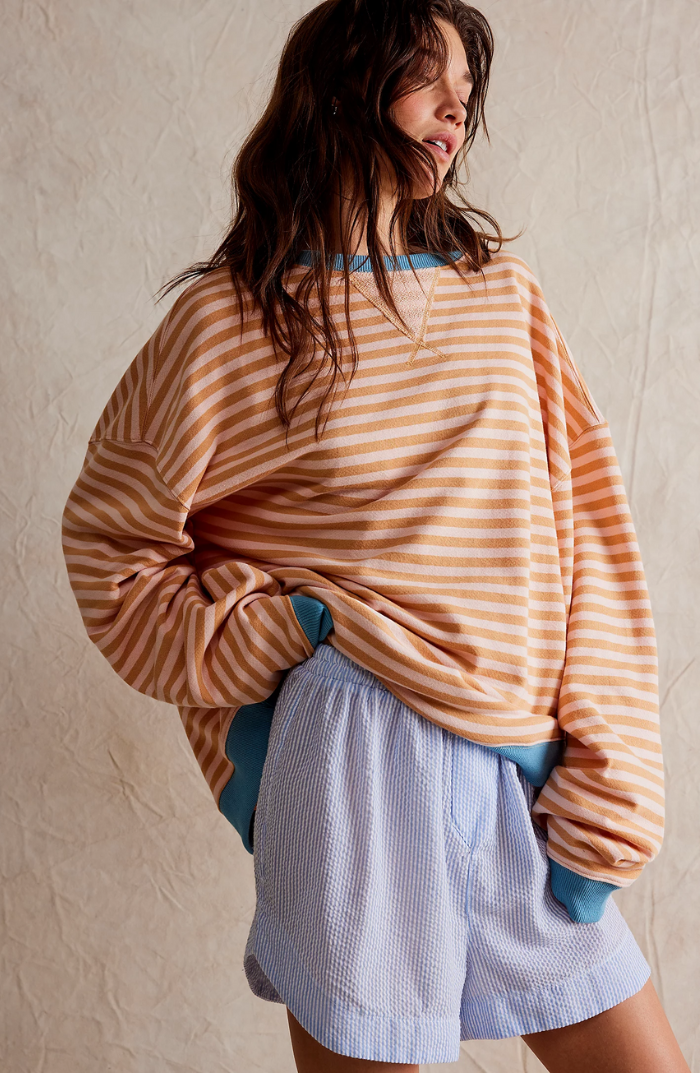 Women's Bold Striped Oversized Pullover in Orangefarbene Streifen