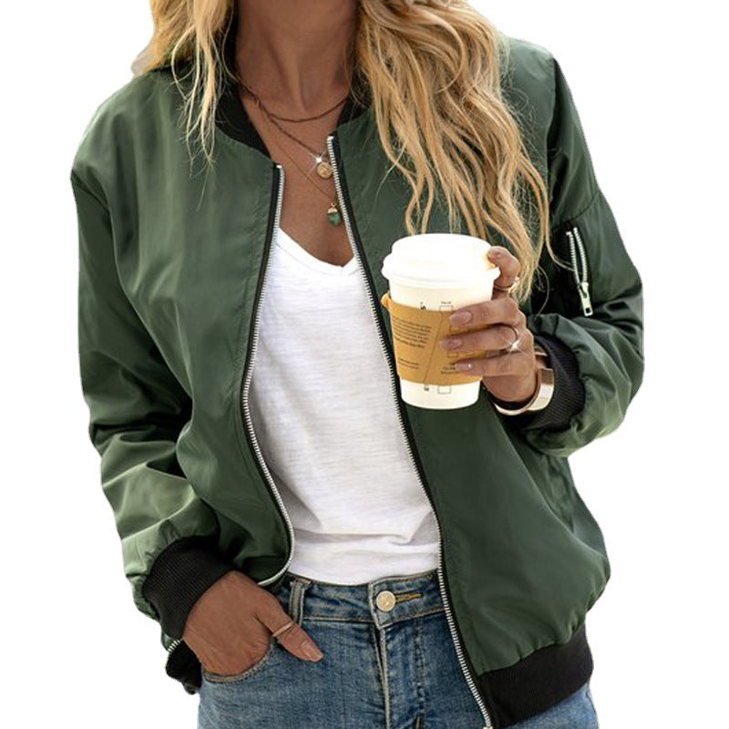 Women's Bomber Coat Relaxed Lightweight in Army Green