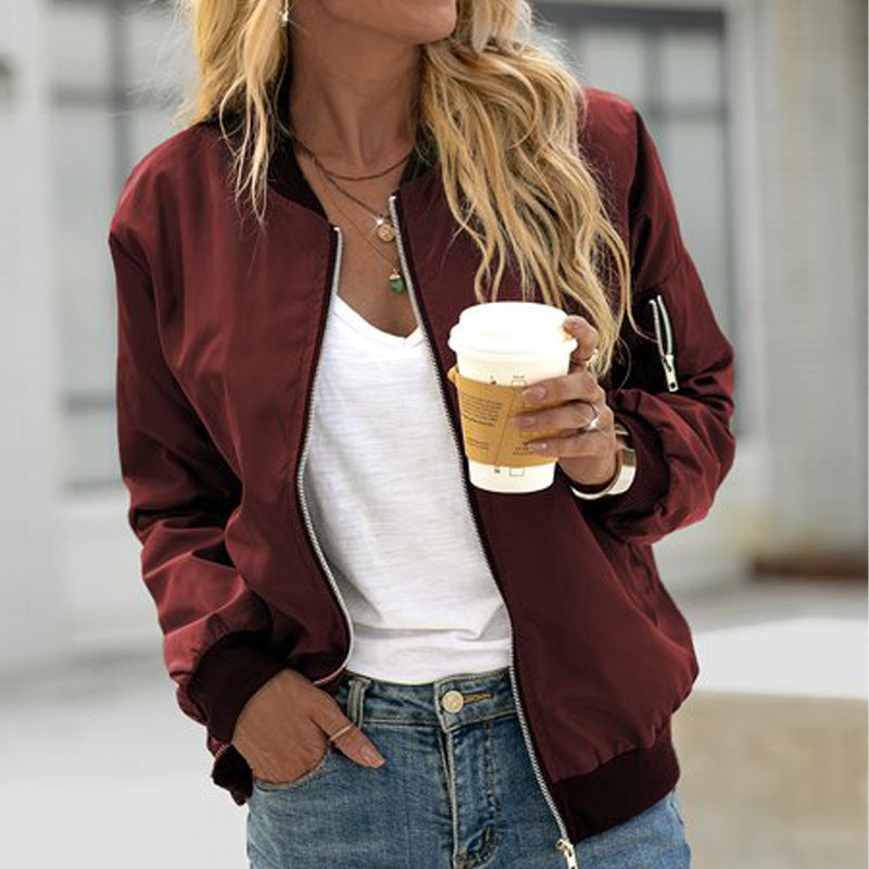Women's Bomber Coat Relaxed Lightweight in Burgundy