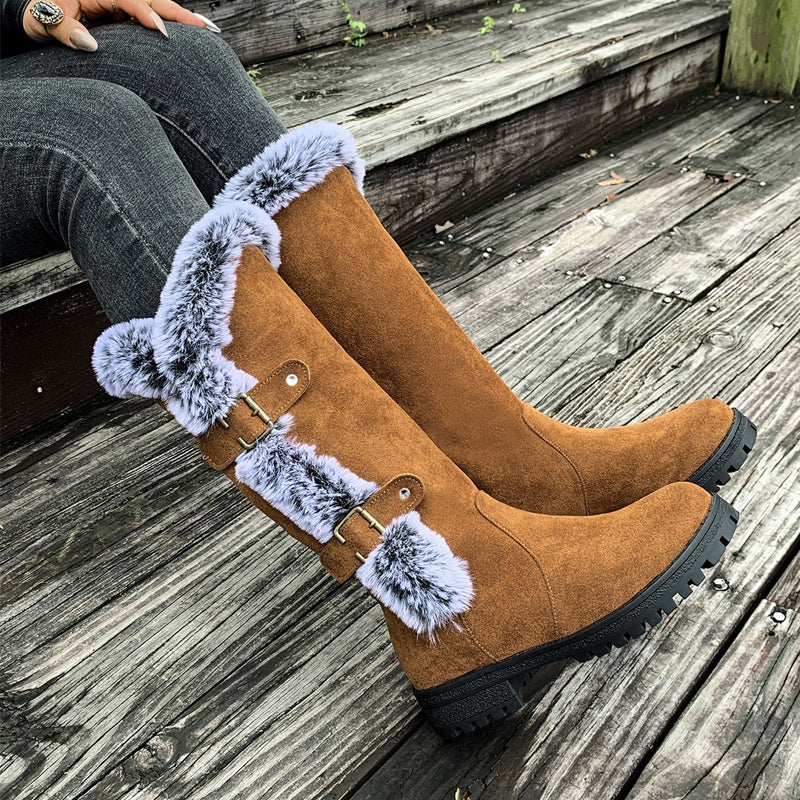 Women's Boots for Autumn with Plush Mid-Calf