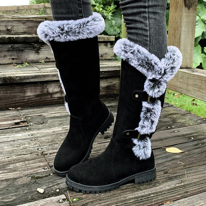 Women's Boots for Autumn with Plush Mid-Calf in Black