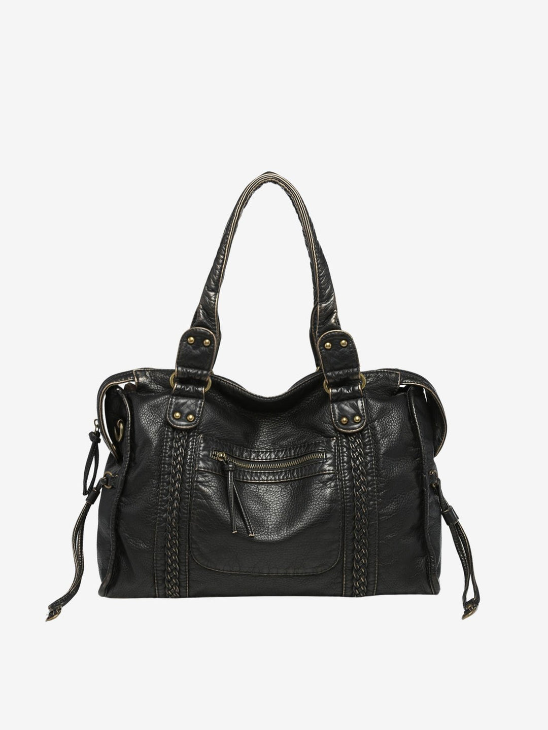 Women's Braided Leather Tote Bag for Everyday Wear in Black 2