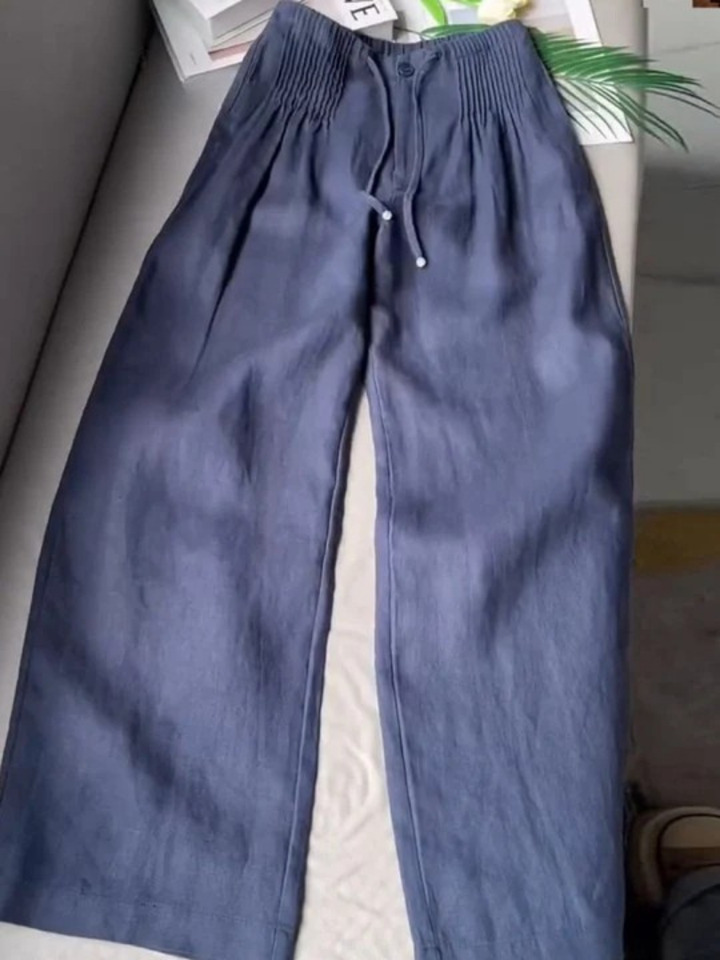 Women's Breathable Wide Pants for Summer in Navy