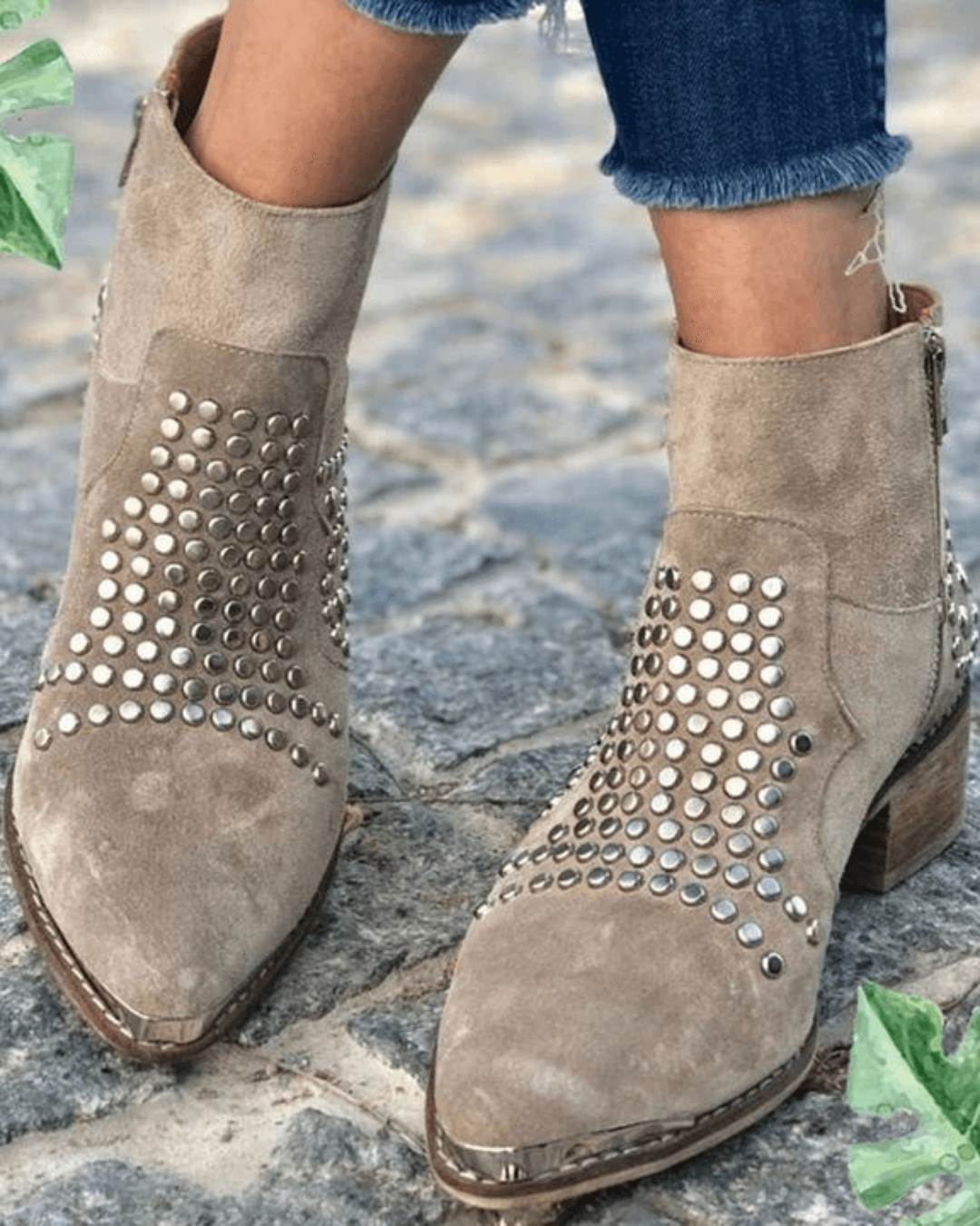 Women's Brown Ankle Boots with Studs