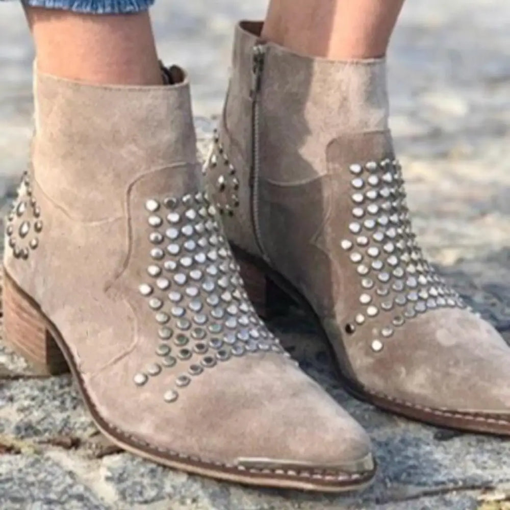 Women's Brown Ankle Boots with Studs (2)