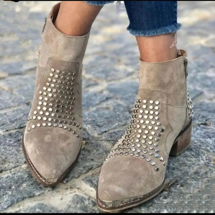 Women's Brown Ankle Boots with Studs (4)