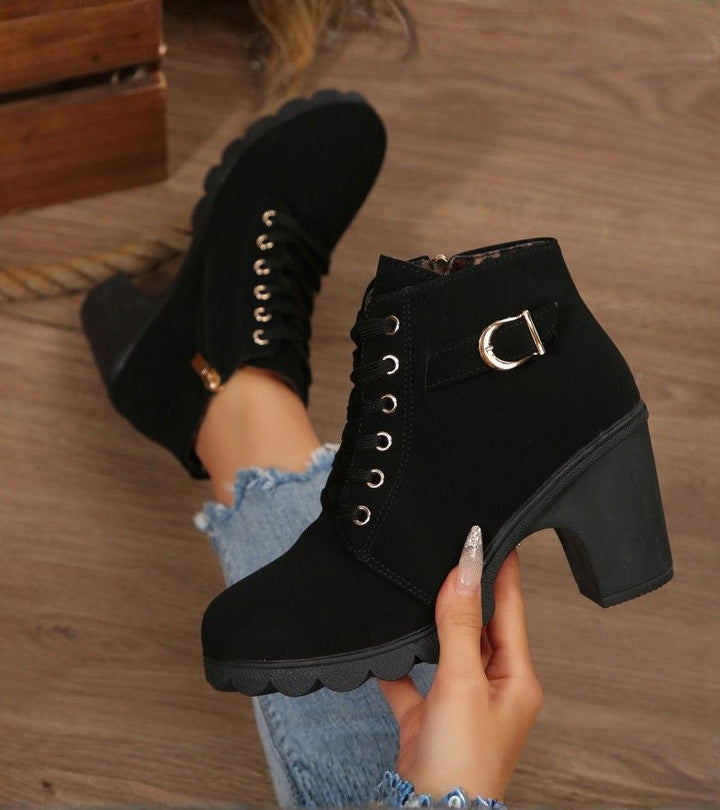 Women's Brown Ankle Lace-Up Boots in Black