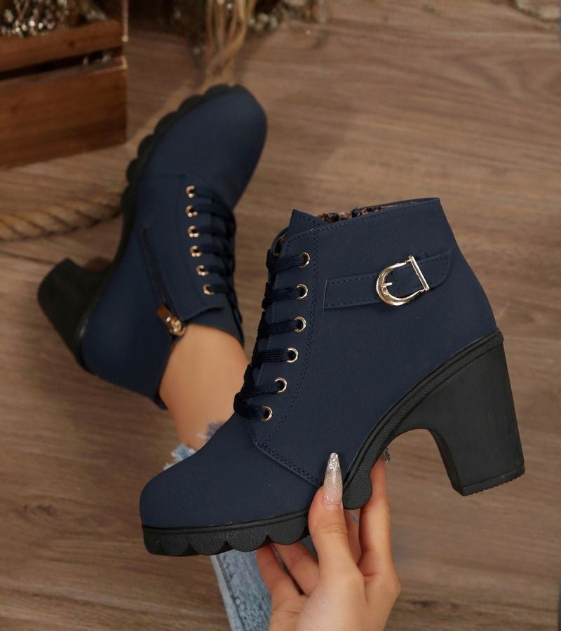 Women's Brown Ankle Lace-Up Boots in Blue