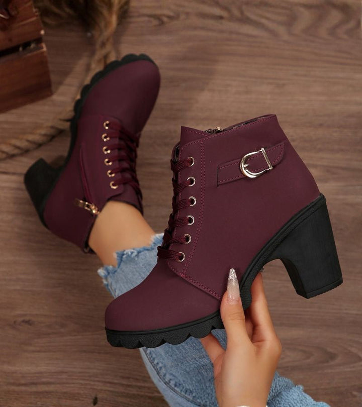 Women's Brown Ankle Lace-Up Boots in Burgund