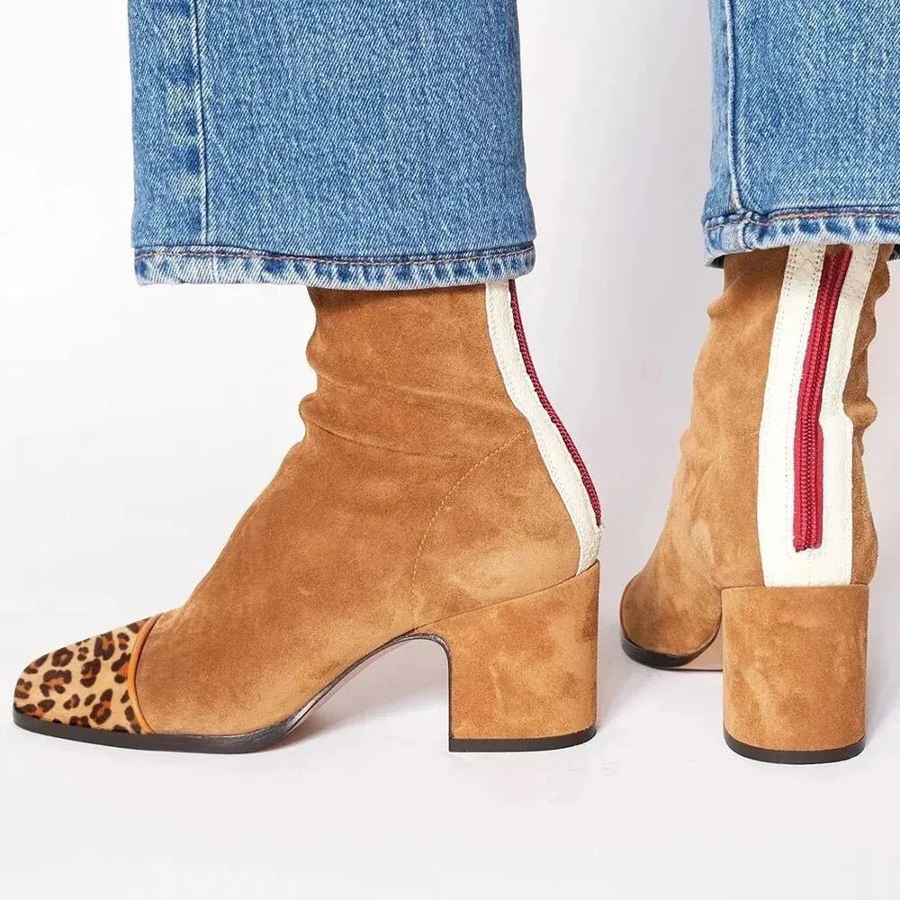 Women's Brown Suede Mid-Calf Boots with Block Heel (6)