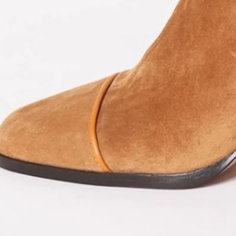 Women's Brown Suede Mid-Calf Boots with Block Heel (7)