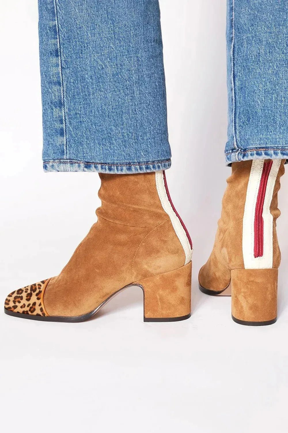Women's Brown Suede Mid-Calf Boots with Block Heel (8)