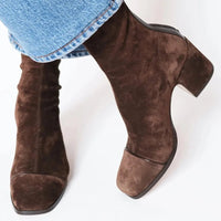 Sofia | Women's Brown Suede Mid-Calf Boots with Block Heel