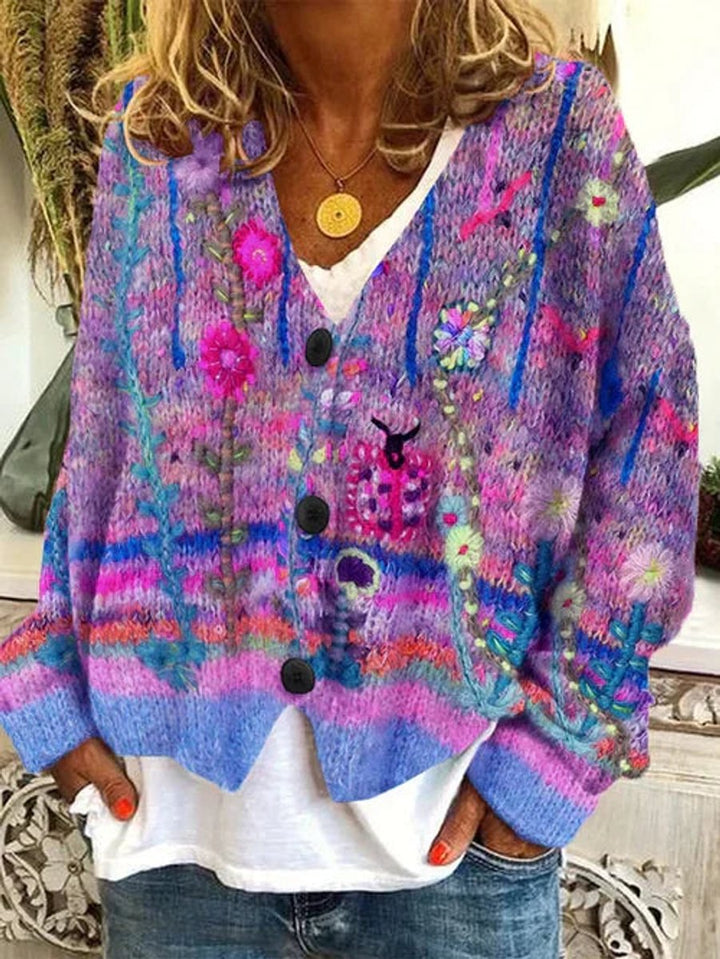 Women's Button-Up Floral Knit Cardigan (2)