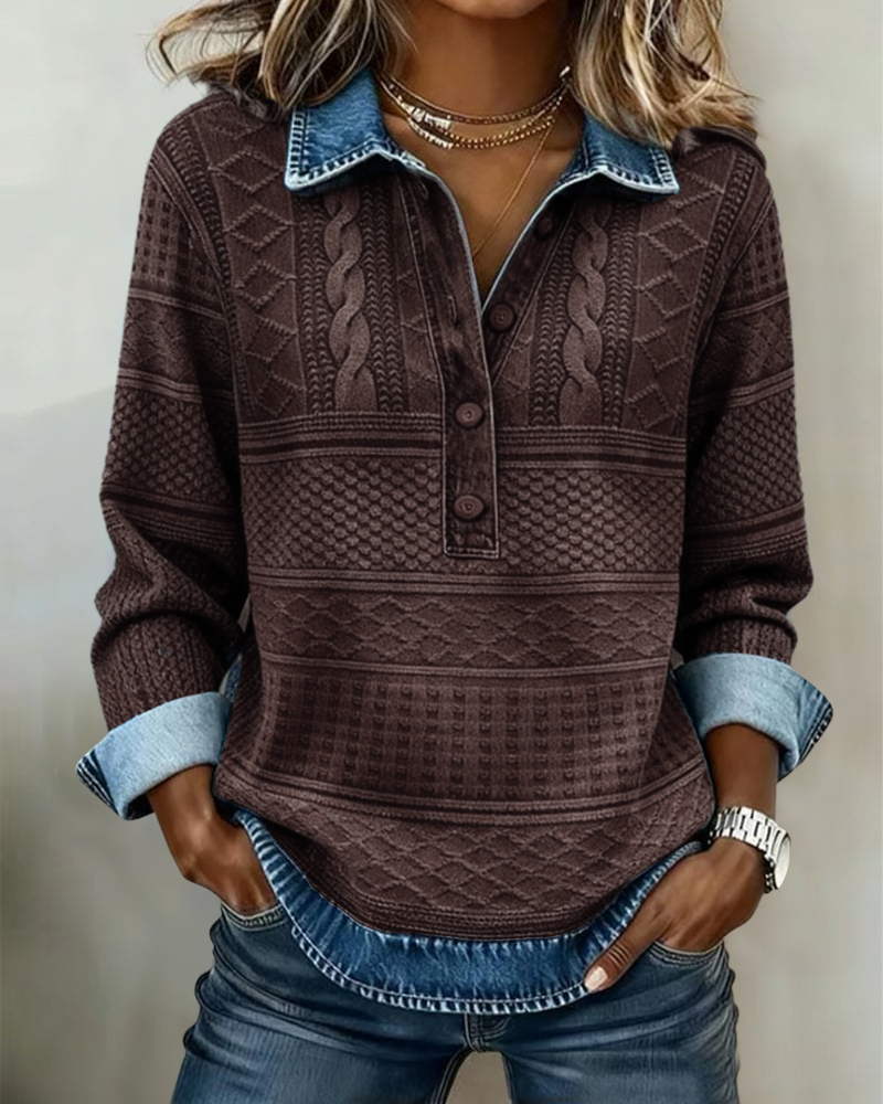 Women's Cable Knit Button-Front Cardigan for Autumn in Brown