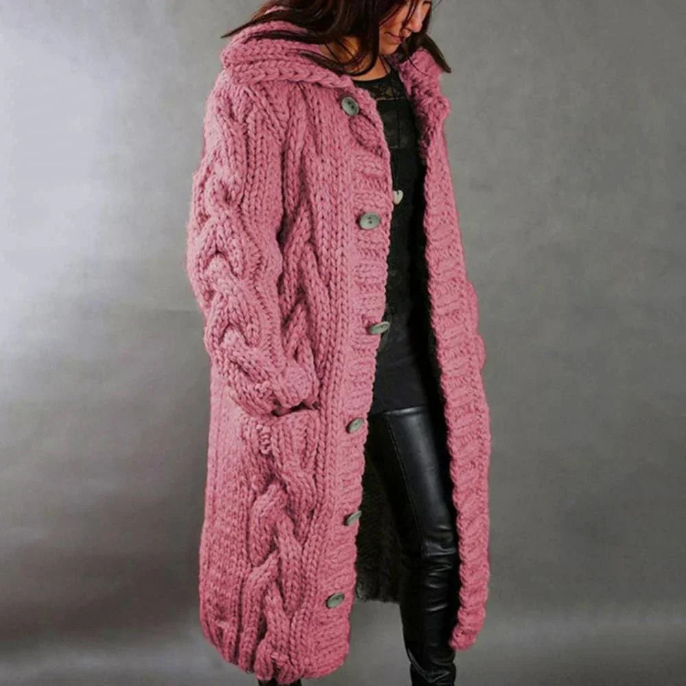 Women's Cable Knit Oversized Cardigan for Autumn in Pink