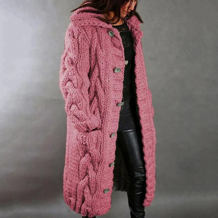 Women's Cable Knit Oversized Cardigan for Autumn in Pink