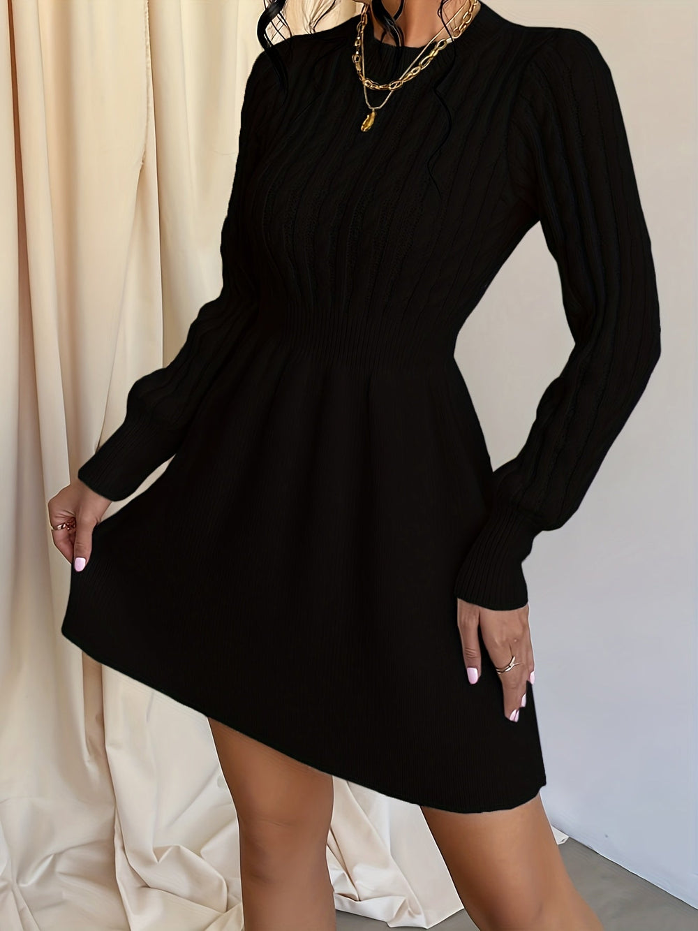 Women's Cable Knitted Mini Dress (2)