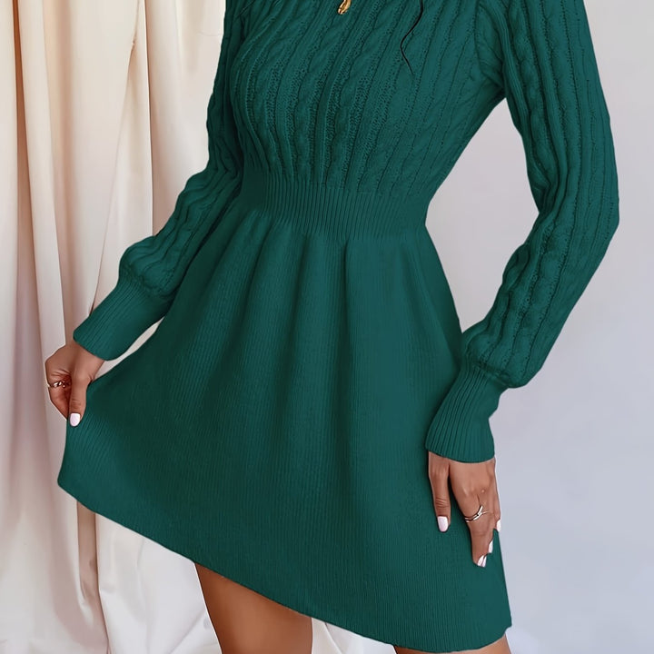 Women's Cable Knitted Mini Dress in Dark Green