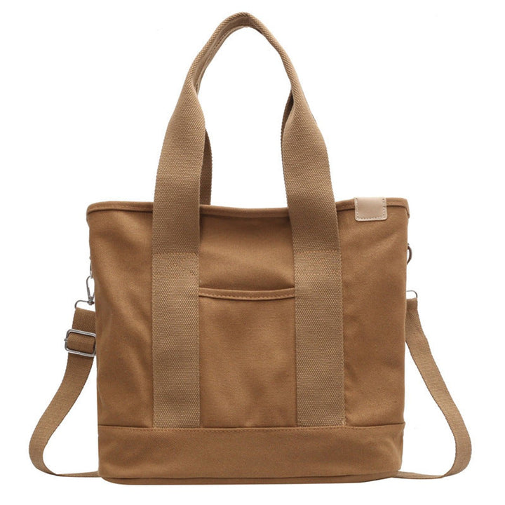 Women's Canvas Tote Bag with Crossbody Strap in Khaki