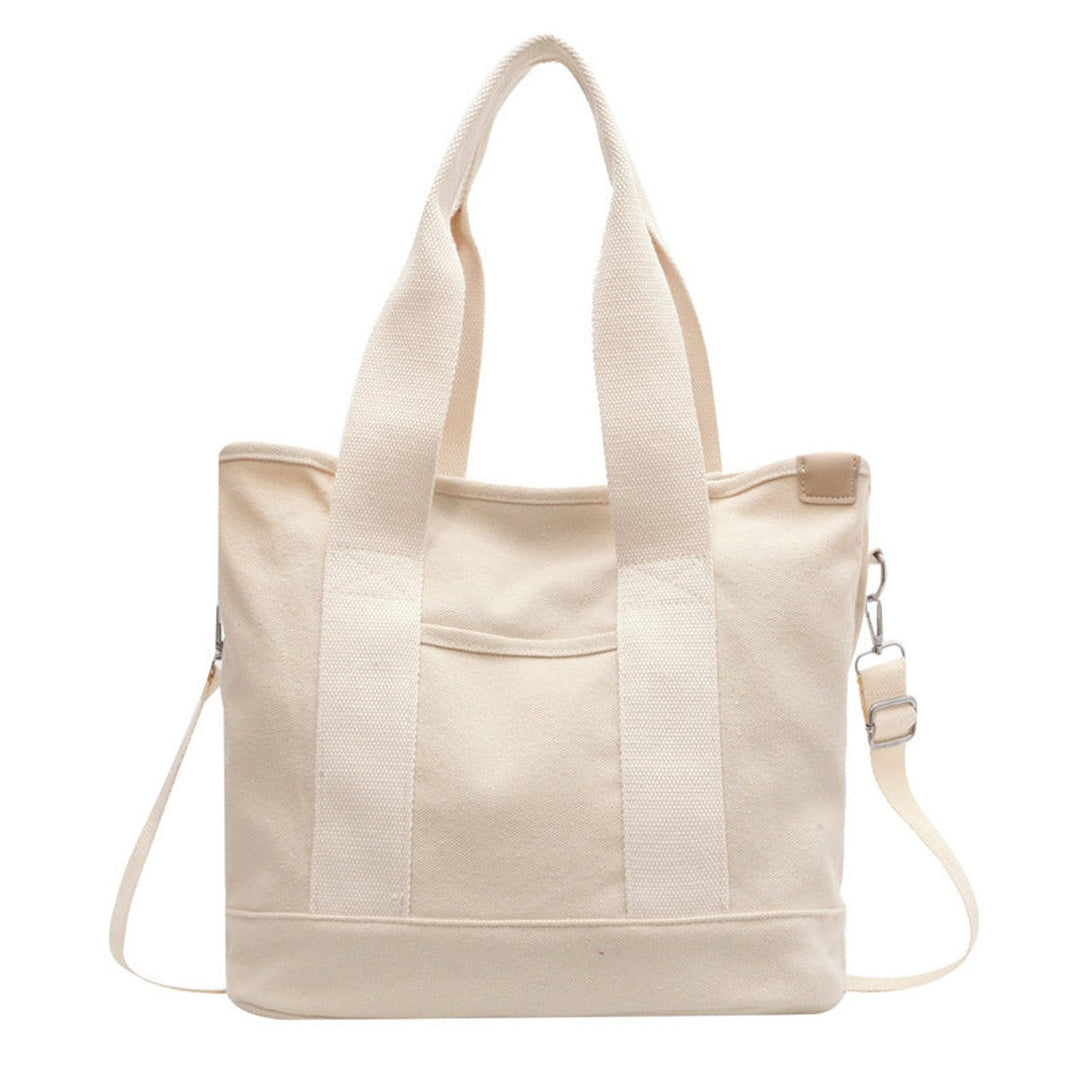 Women's Canvas Tote Bag with Crossbody Strap in White
