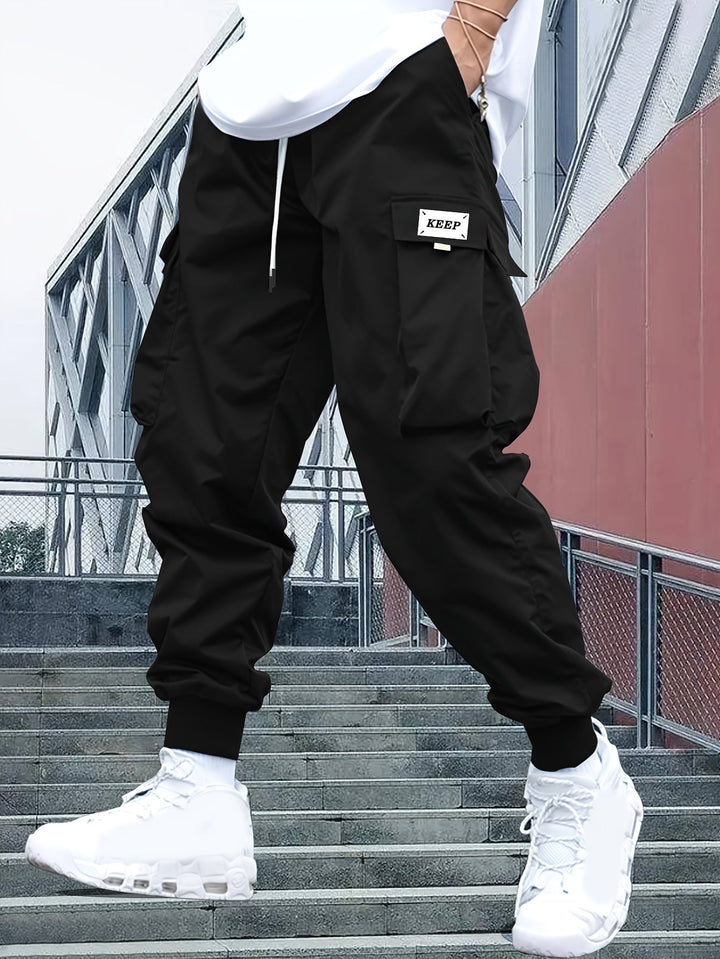 Women's Cargo Joggers with Adjustable Waistband in Black