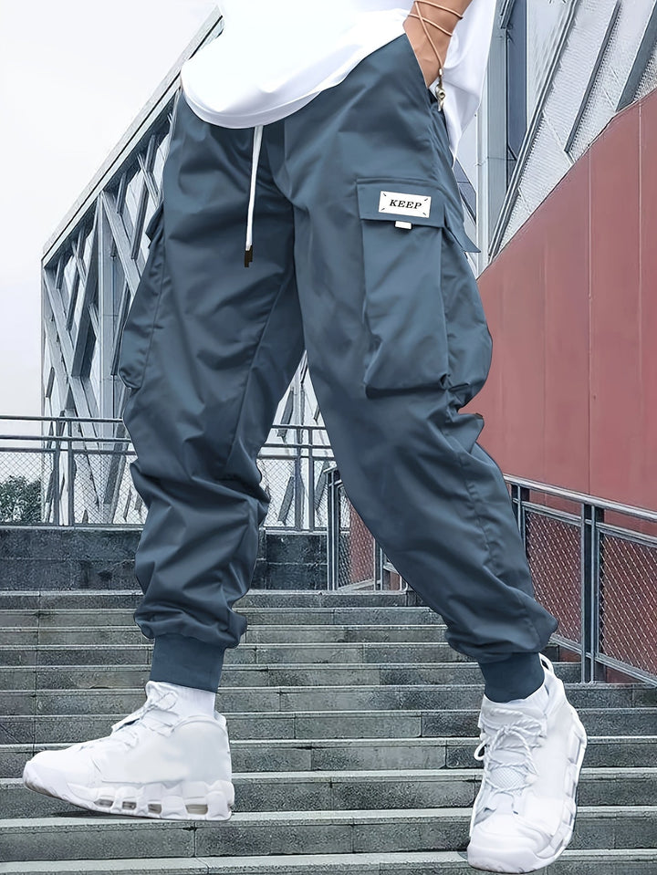 Women's Cargo Joggers with Adjustable Waistband in Blue