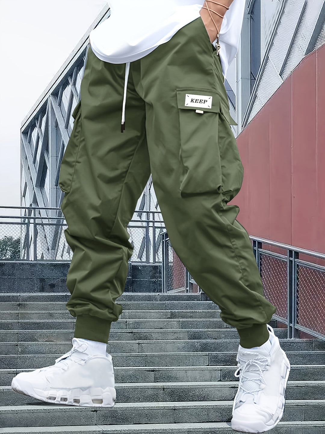 Women's Cargo Joggers with Adjustable Waistband in Green