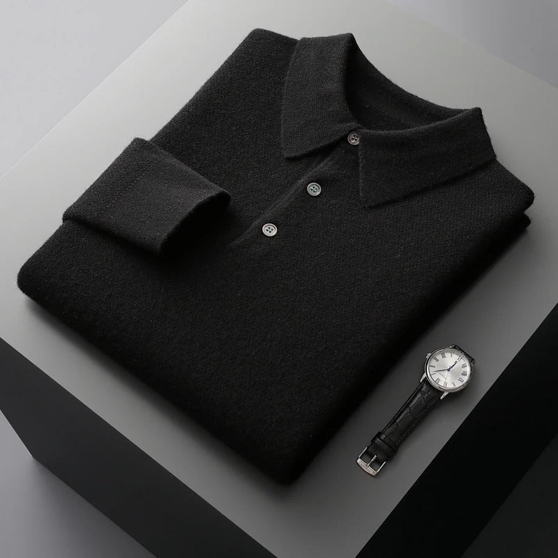 Women's Cashmere Polo Sweater for Business in Black