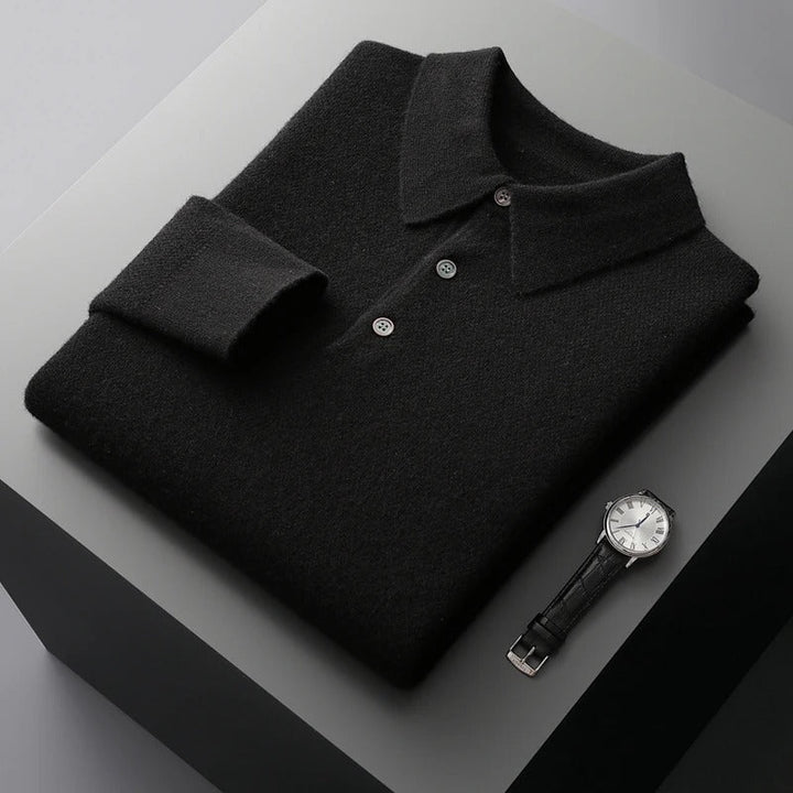 Women's Cashmere Polo Sweater for Business in Black