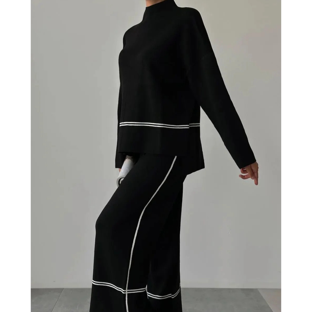 Women's Casual Blouse and Trouser Set in Black