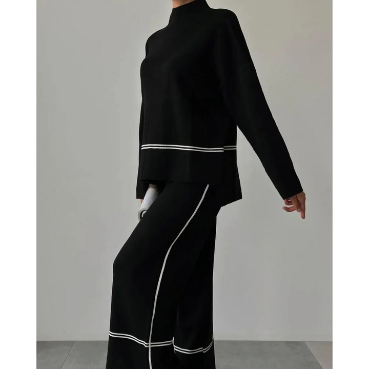Women's Casual Blouse and Trouser Set in Black