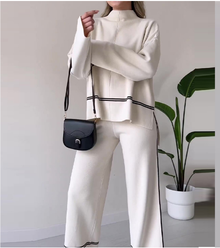 Women's Casual Blouse and Trouser Set in White