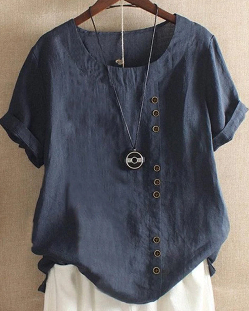 Women's Casual Button Blouse for Summer in Dark Blue