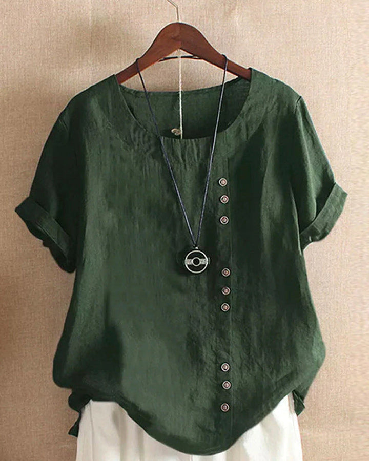 Women's Casual Button Blouse for Summer in Dark Green