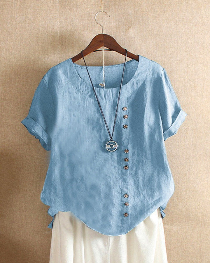 Women's Casual Button Blouse for Summer in Light Blue