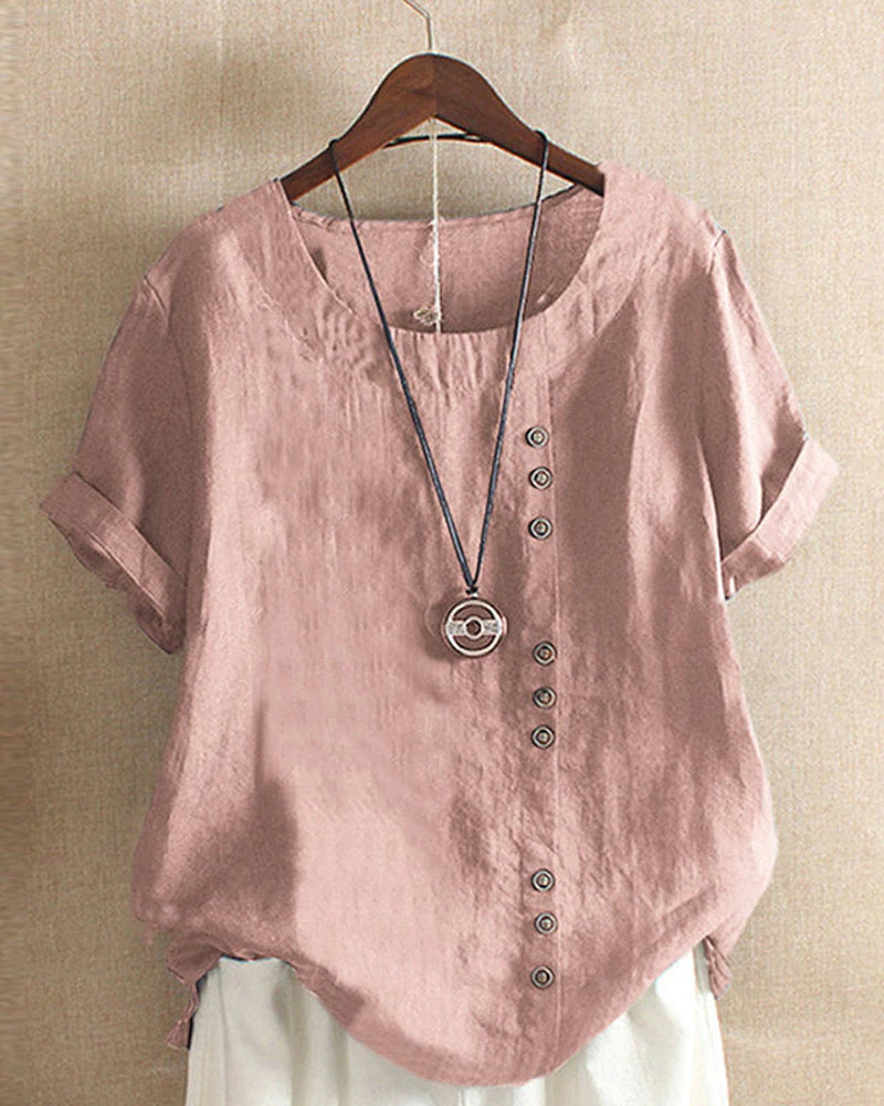 Women's Casual Button Blouse for Summer in Pink