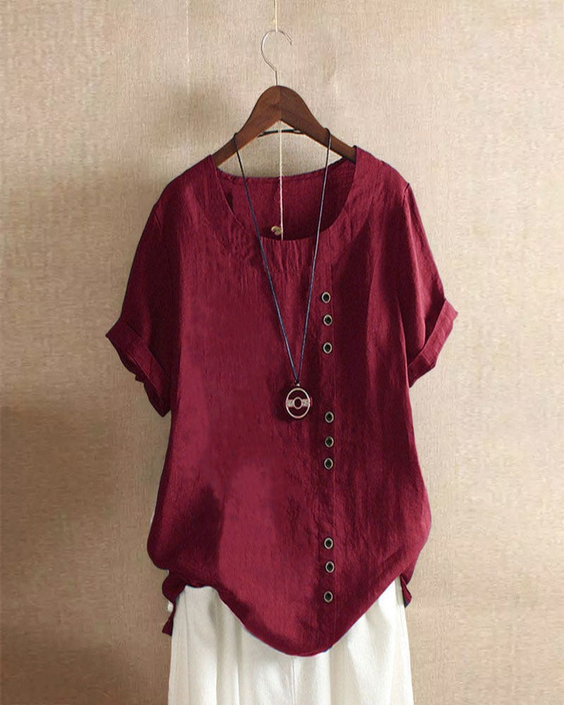 Women's Casual Button Blouse for Summer in Red