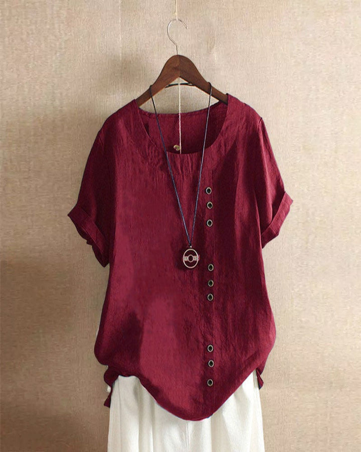 Women's Casual Button Blouse for Summer in Red